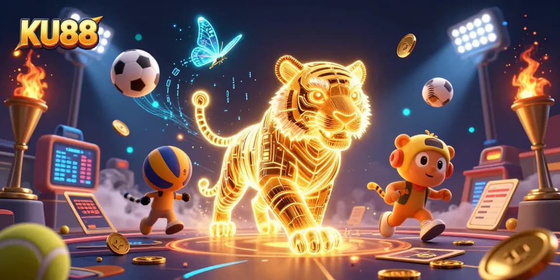 Experience the thrill of KU88 in a dynamic casino scene with sports elements.
