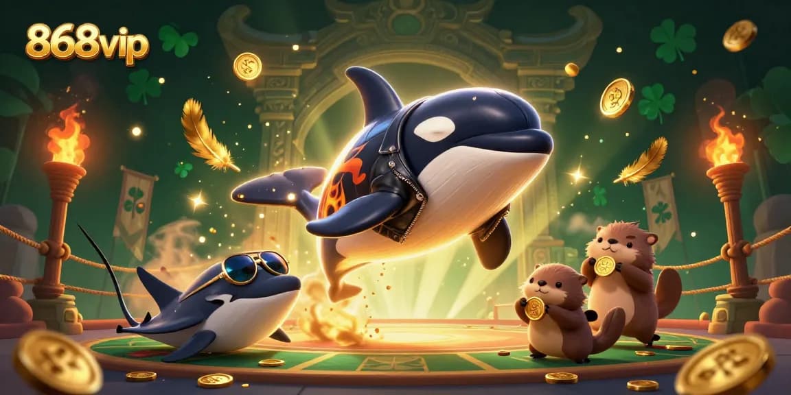 Engage with the thrilling 868vip gaming experience illustrated with lively sea creatures and dynamic gambling elements.