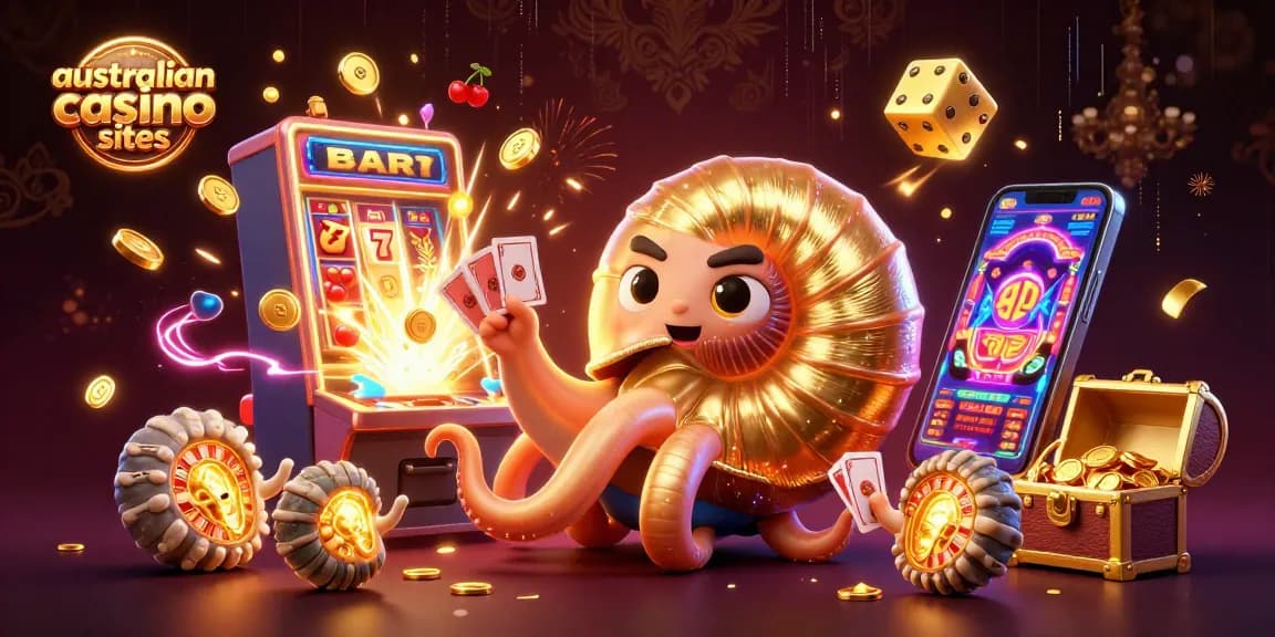 Experience the excitement of australian casino sites with a vibrant slot-themed 3D illustration.