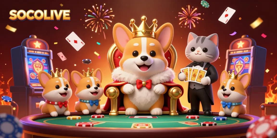 Experience the excitement at SOCOLIVE with vibrant casino characters and rich gaming elements.