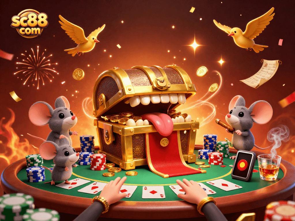 Engage in thrilling gameplay with sc88 com's adventurous 3D casino illustration featuring poker elements