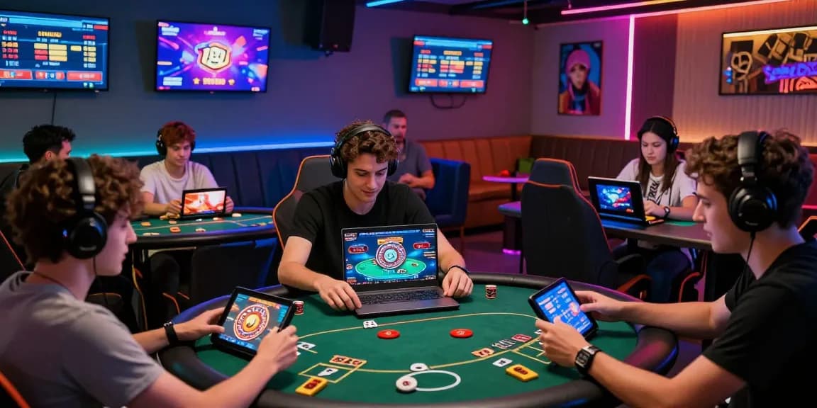 78win players enjoying dynamic online gaming experience in a stylish gaming lounge.
