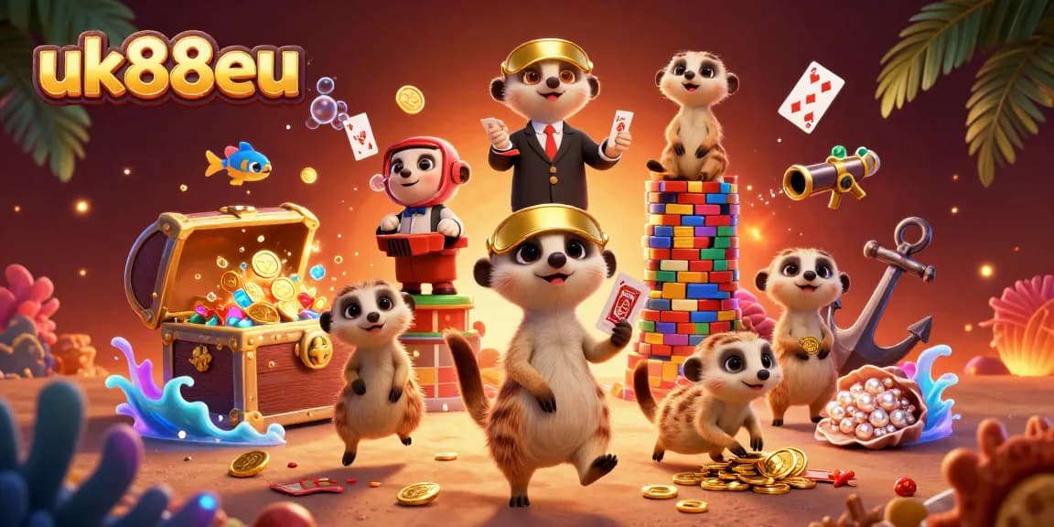 Engage in thrilling gameplay at uk88eu, featuring a vibrant meerkat casino scene overflowing with excitement.