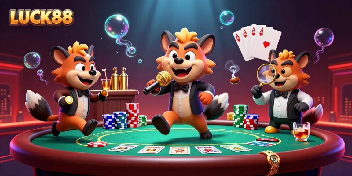 Experience the thrill of LUCK88 with engaging games and vibrant casino scenes showcasing hyenas in action.