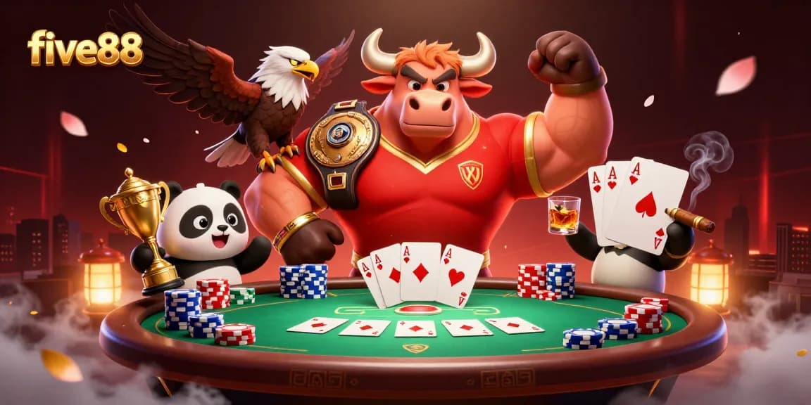 Experience action and excitement at five88 with winning poker moments in a vibrant 3D digital illustration.