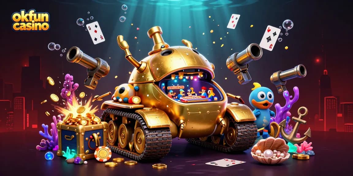 Win big at okfun casino with exciting games in a vivid underwater-themed illustration.