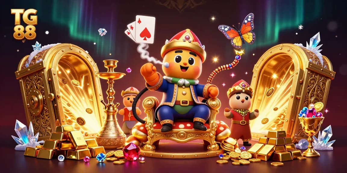 Engage with TG 88 casino magic, where poker symbols float amidst jewels and gold riches!