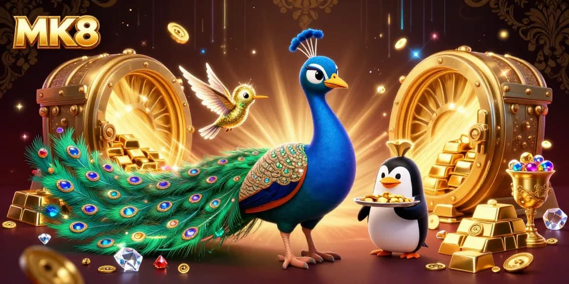 Experience stunning wins with MK8's vibrant casino scene featuring a peacock, penguin, and hummingbird.