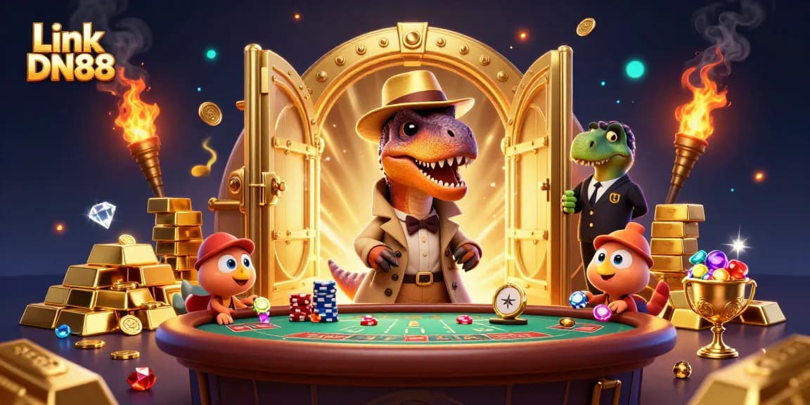 Experience thrilling action with Link DN88 as a velociraptor card counter and friends navigate a vibrant casino!