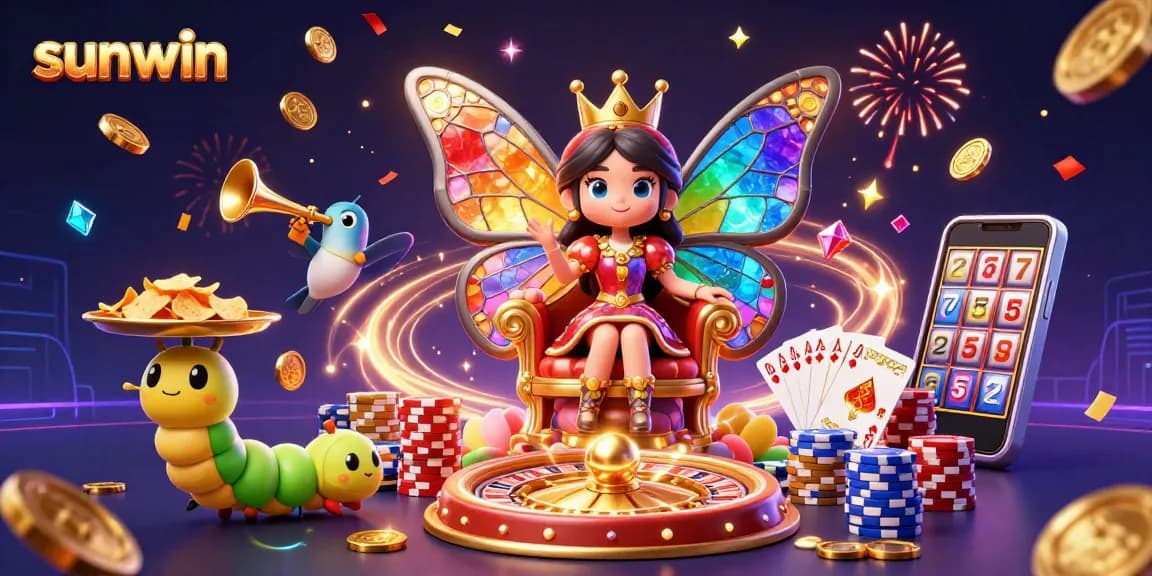 Win big with sunwin in this vibrant casino-themed illustration, featuring sparkling gems and dynamic game elements.