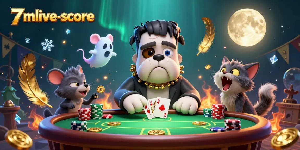 Engage in thrilling poker action with 7mlive-score's ghostly characters and vibrant gameplay elements.