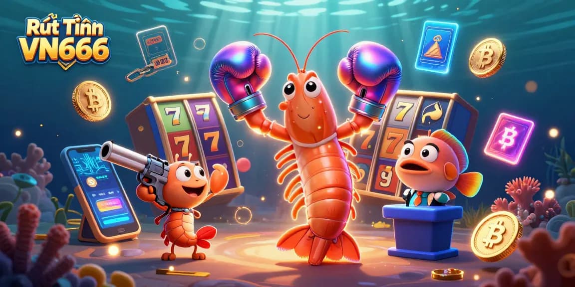 Experience Rút Tiền VN666 with a vibrant casino scene featuring dynamic characters and winning elements.