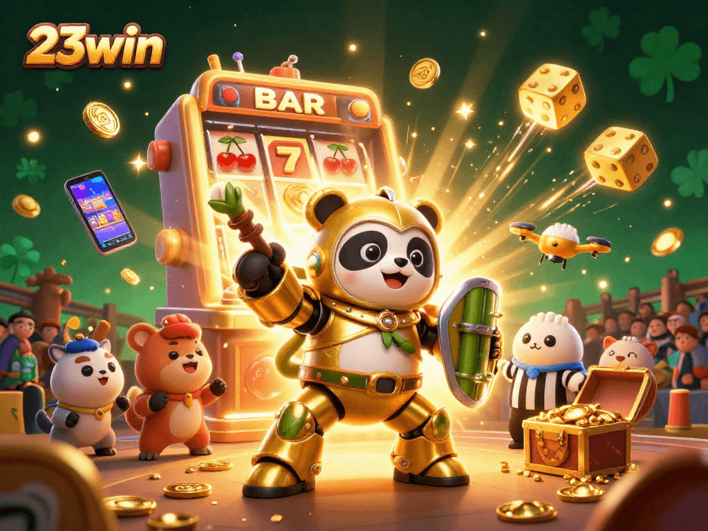 Experience a thrilling jackpot sensation at 23win with a vibrant 3D casino scene filled with energy.