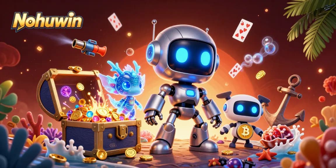 Nohuwin delivers an exciting gaming experience with a vibrant 3D illustration showcasing eventful slot games.