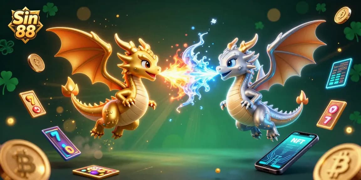 Experience the excitement of Sin 88 with vibrant dragons and shimmering cryptocurrencies.