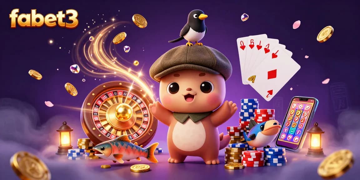 Experience fabet3's vibrant gaming world with playful cartoon characters and casino elements.