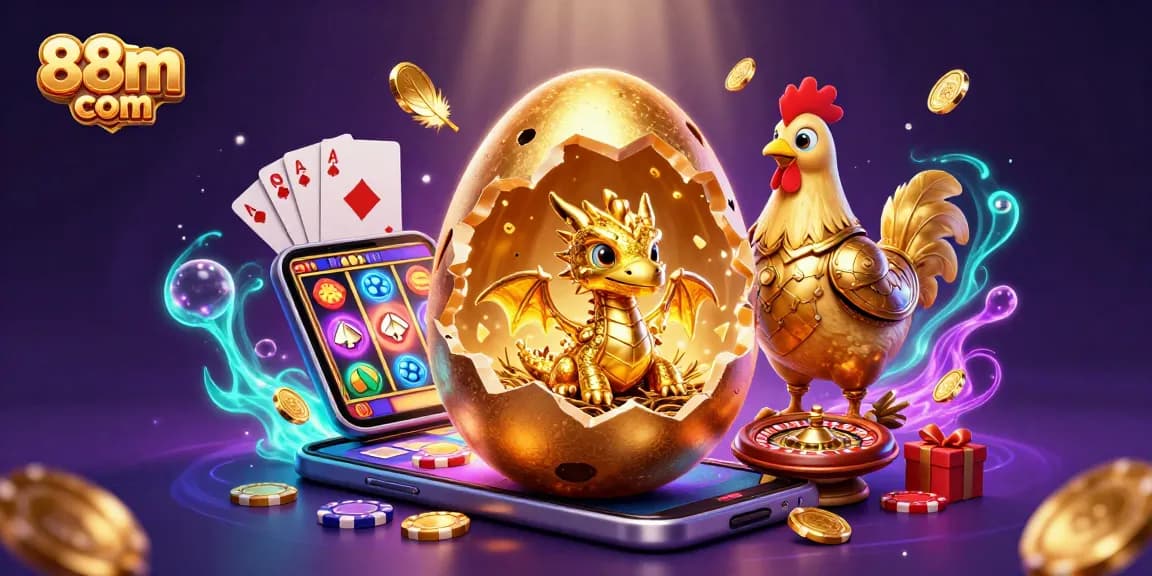 Engaging scene depicting a golden dragon among poker chips and casino elements for 88m com.