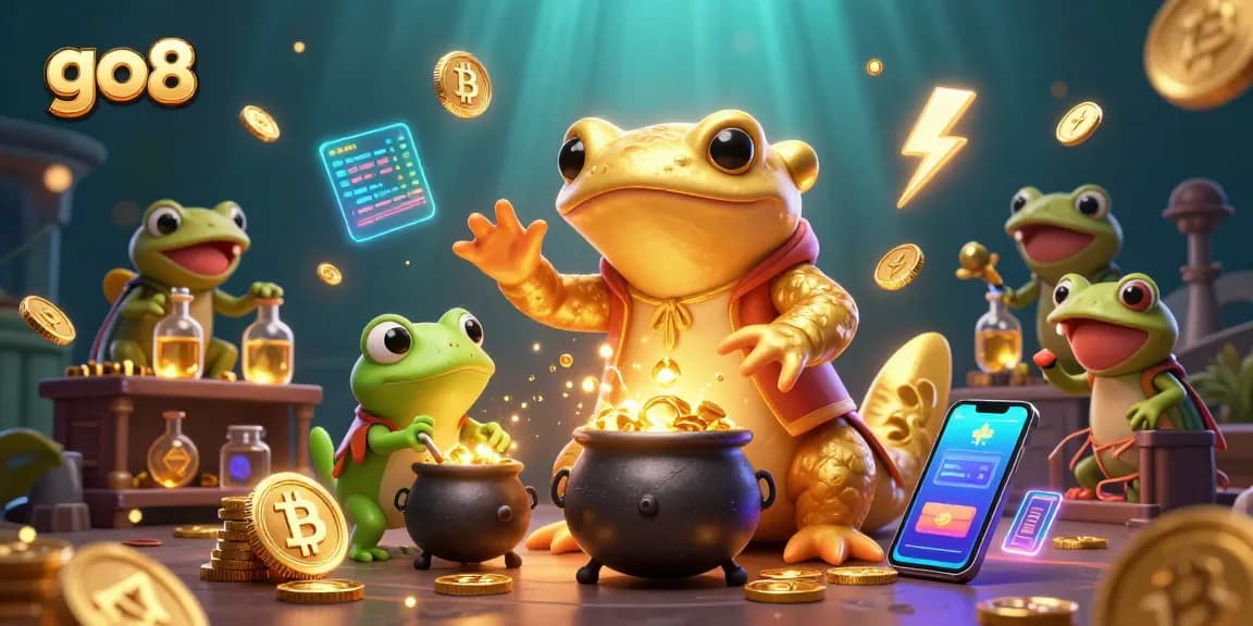 Engage with go8's vibrant casino experience, showcasing golden alchemy and dynamic gaming elements.