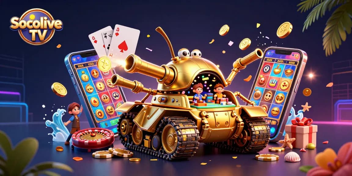Win big with thrilling gameplay at Socolive TV's unique casino experience featuring a golden beetle tank.