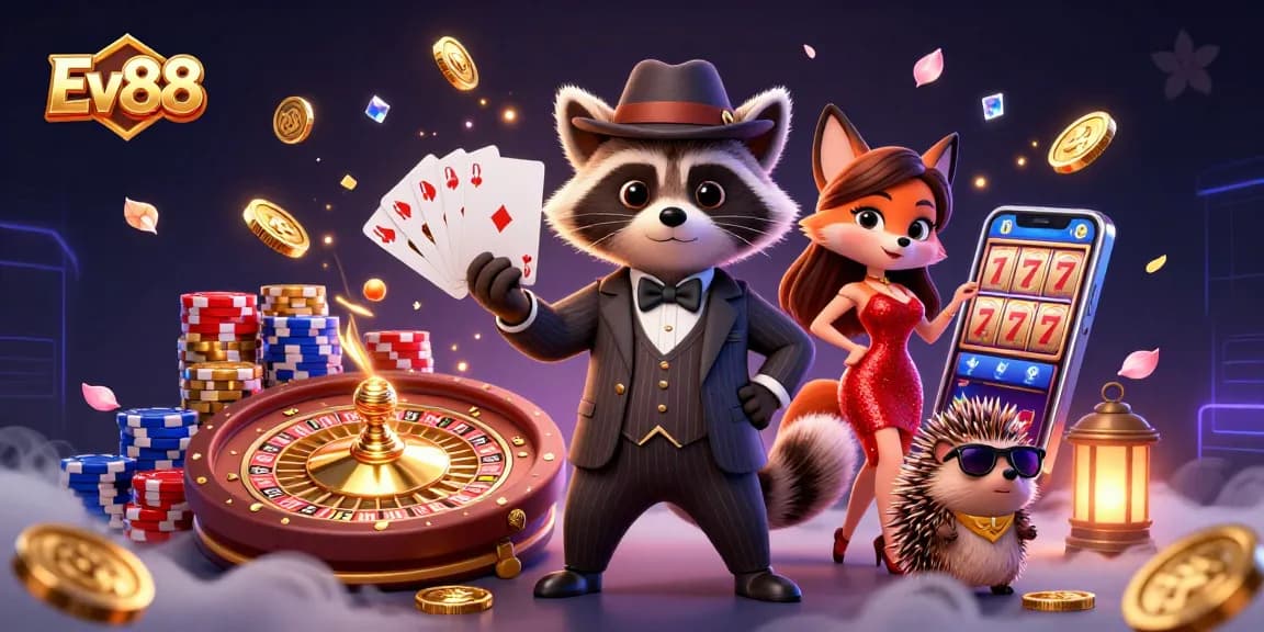 Experience thrilling bets at Ev88 while enjoying a vibrant 3D casino scene filled with excitement.