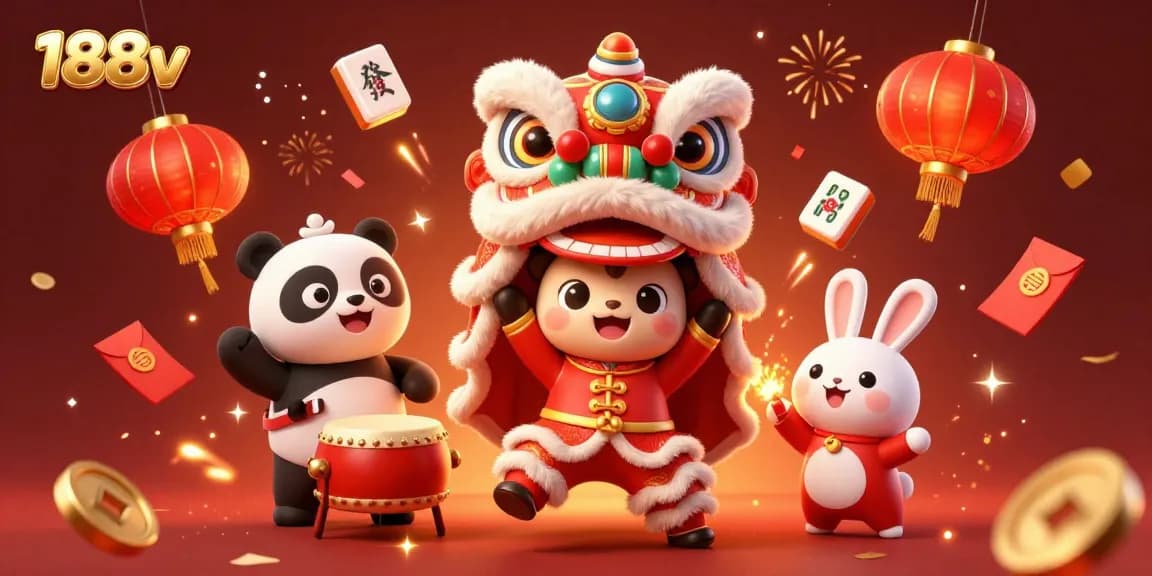 Engage with 188v's vibrant online casino experience featuring festive characters and dynamic gaming elements.