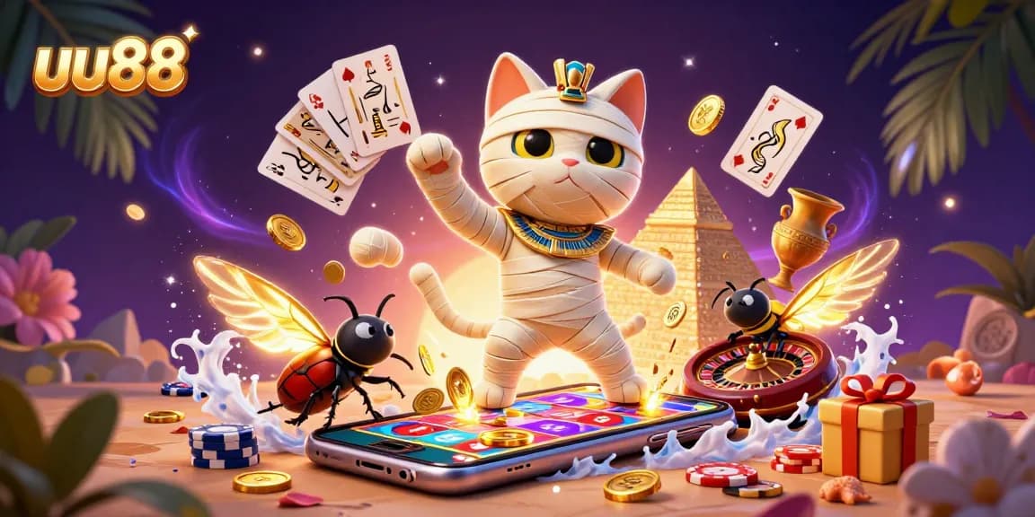 Experience exciting gaming adventures with uu88 in a vibrant Egyptian-themed casino scene.