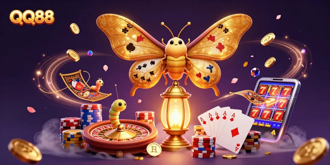 Experience the thrill of QQ88 with a captivating illustration featuring vibrant casino elements and playful characters.
