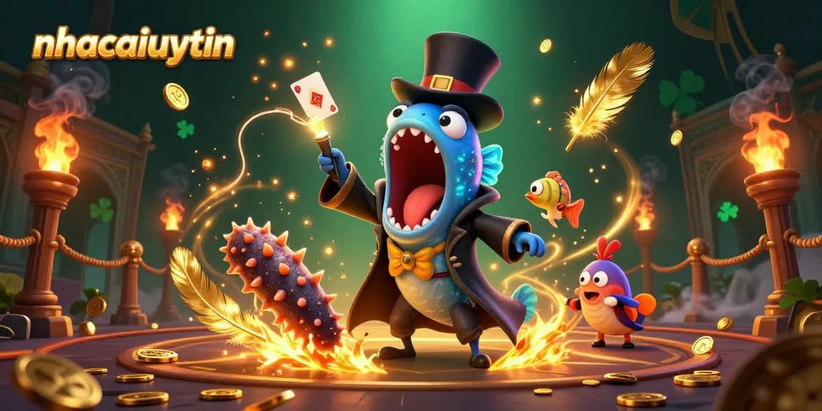 nhacaiuytin features bioluminescent sea creatures performing gambling magic tricks, creating an exciting atmosphere