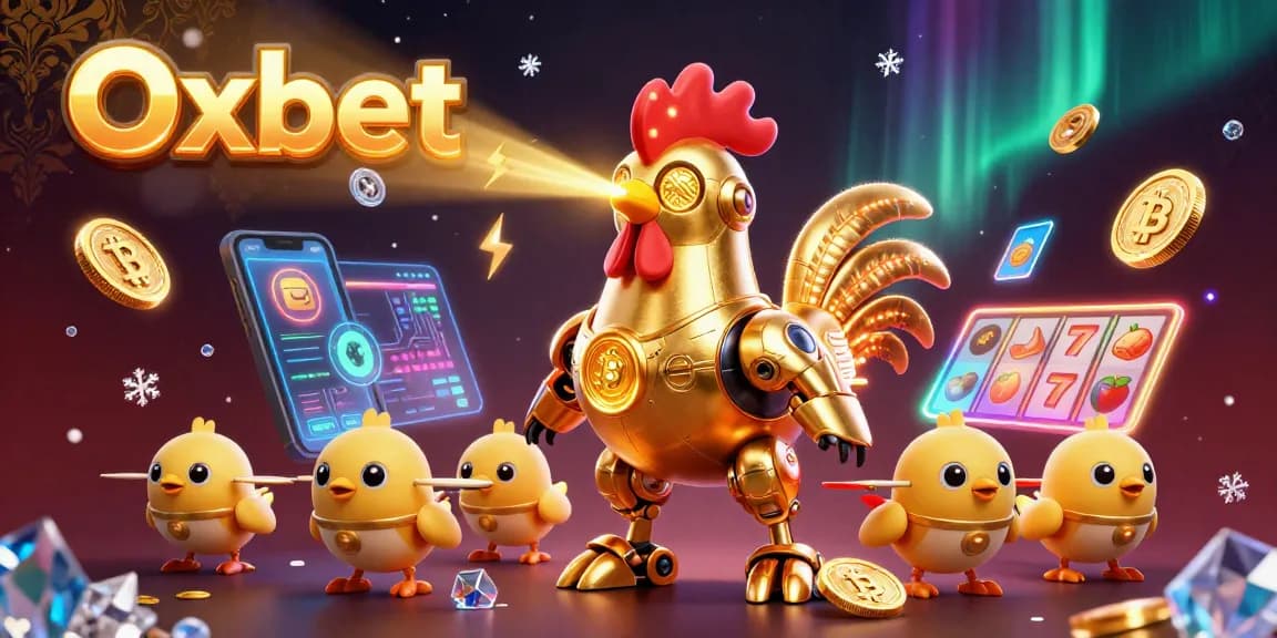 Experience exhilarating wins at Oxbet with dynamic 3D casino illustration featuring golden robots and crypto elements.