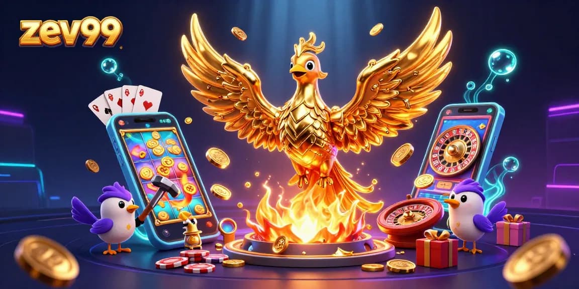 Engage in thrilling gameplay at zev99 with vibrant slots, golden phoenix animation, and exciting casino elements