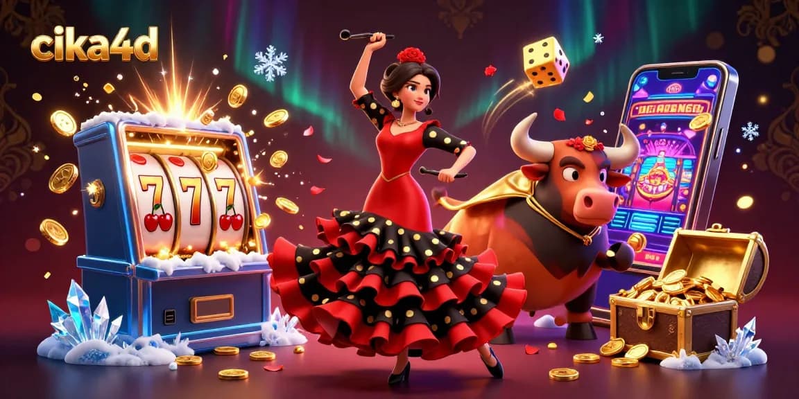 Experience gaming excitement with cika4d as a vibrant slot machine bursts coins in a festive atmosphere.