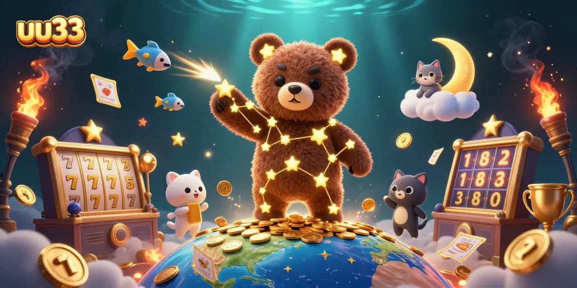 Engage with exciting gameplay at uu33, featuring a 3D cartoon bear in a golden casino world.