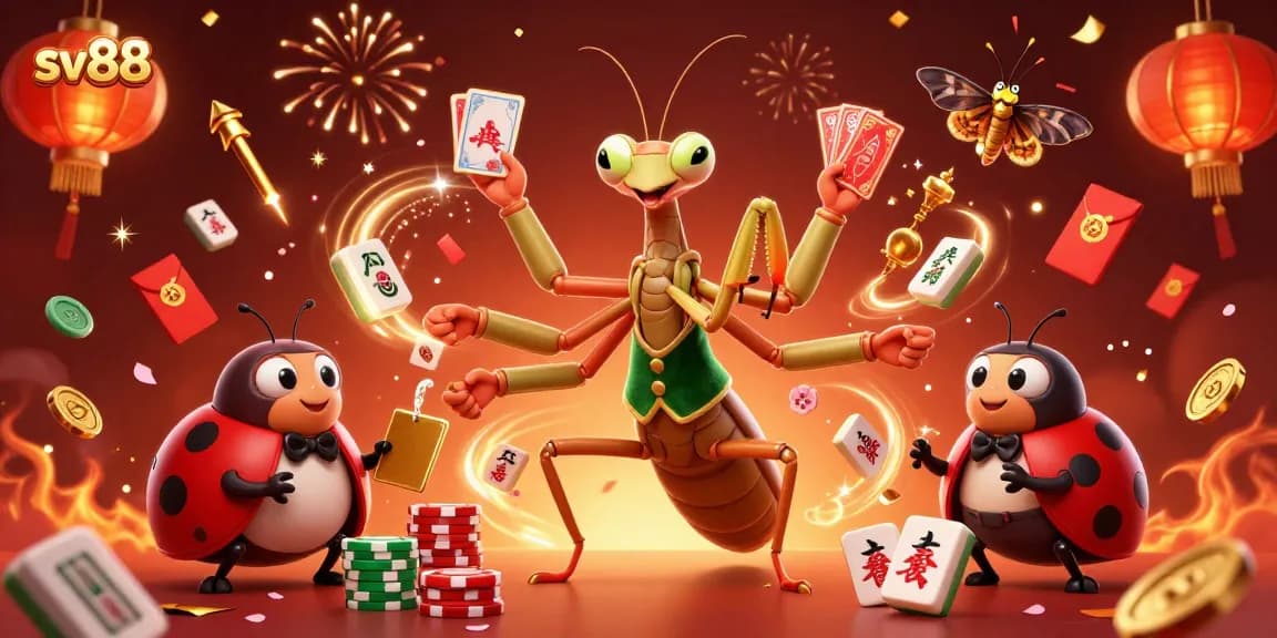 Experience the thrill of sv88 with a vibrant 3D casino illustration depicting lively characters and festive elements.