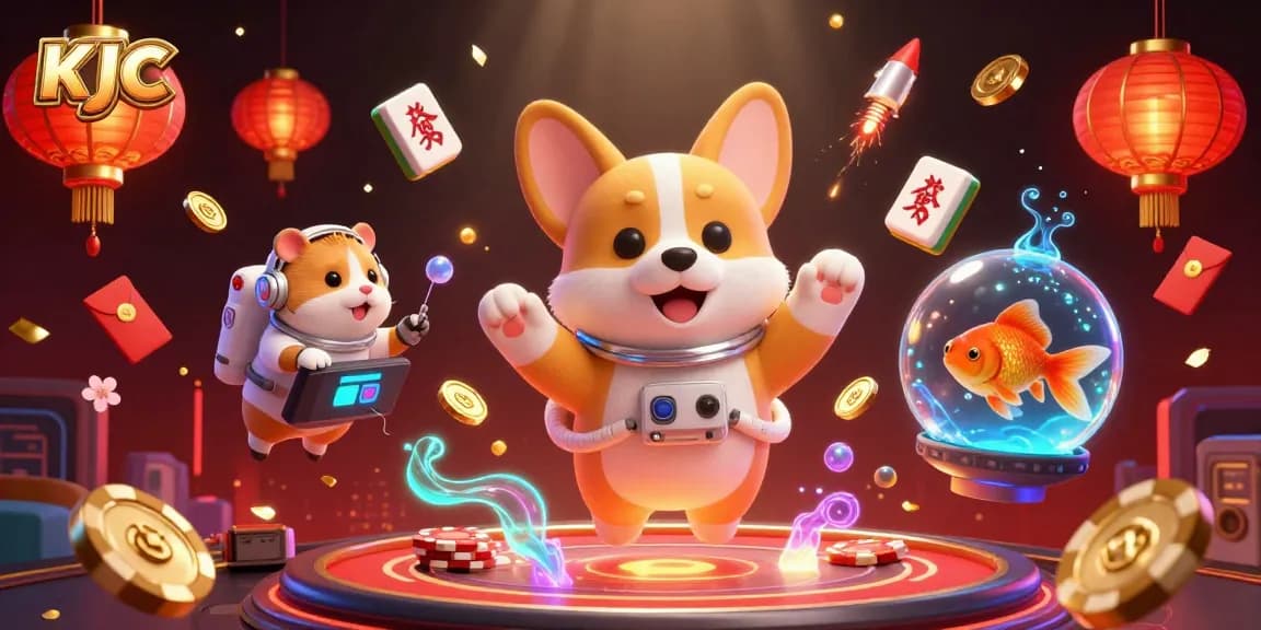 KJC transforms gameplay in a cosmic casino scene with an astronaut corgi and interactive elements.