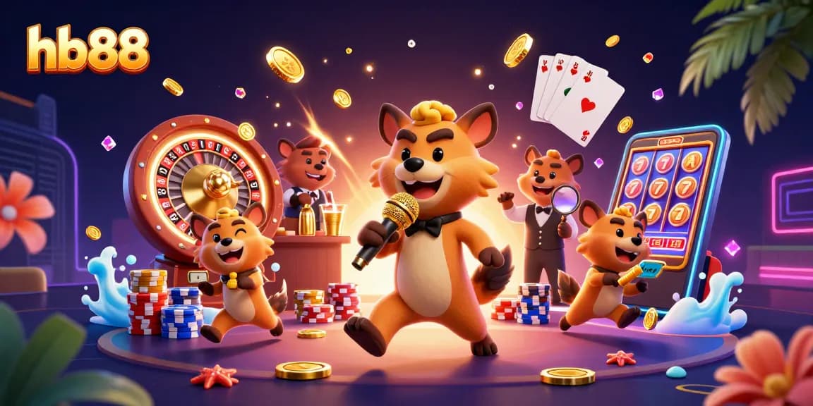 Experience fun at hb88 with hyenas in a casino, spinning roulette and sparkling gems.