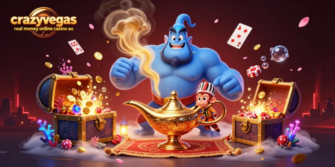 Experience the excitement at crazyvegas real money online casino au with vibrant 3D characters and casino elements.