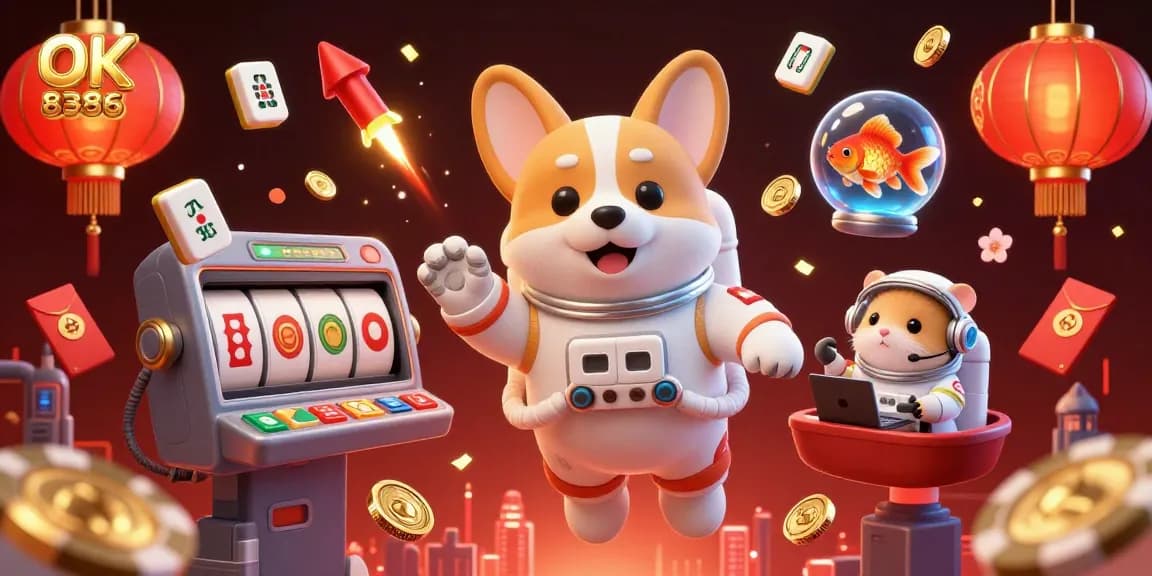 Experience thrilling gameplay in the vibrant universe of OK 8386's fantastic casino scene with floating slot reels.