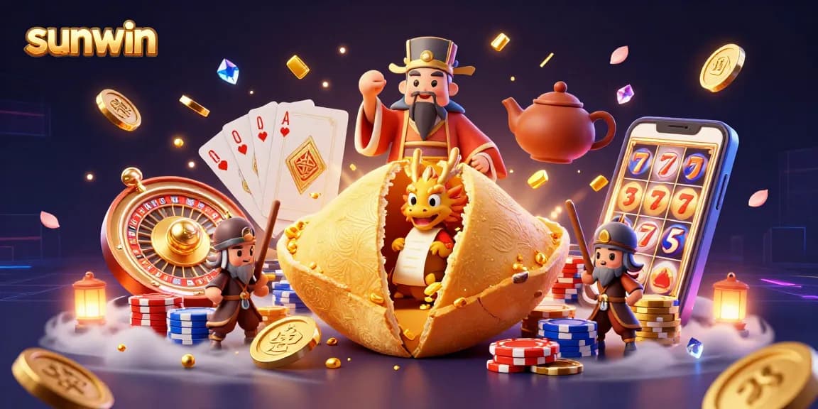 Engage with sunwin's vibrant casino scene featuring golden coins, roulette wheel, and lucky charms to enhance your game.