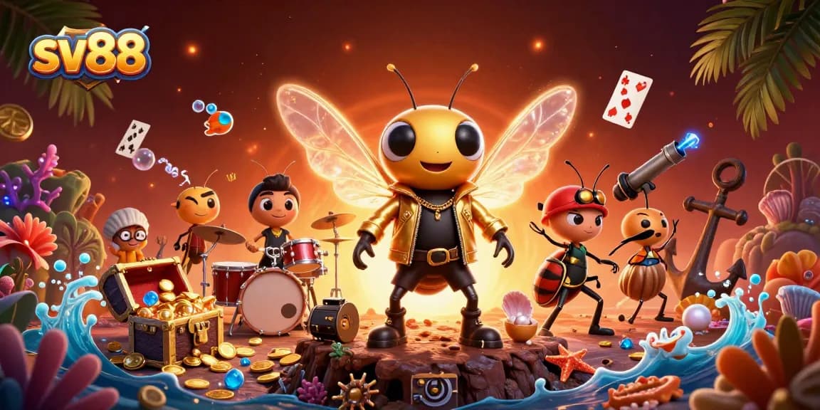 Engage with sv88's exhilarating casino atmosphere featuring unique 3D characters amidst vibrant game elements.