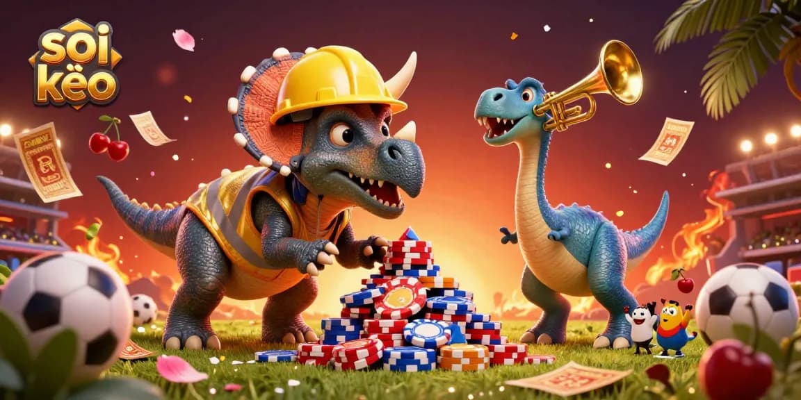 Engage with soi kèo sports betting insights featuring lively dinosaurs celebrating dynamic wagering.