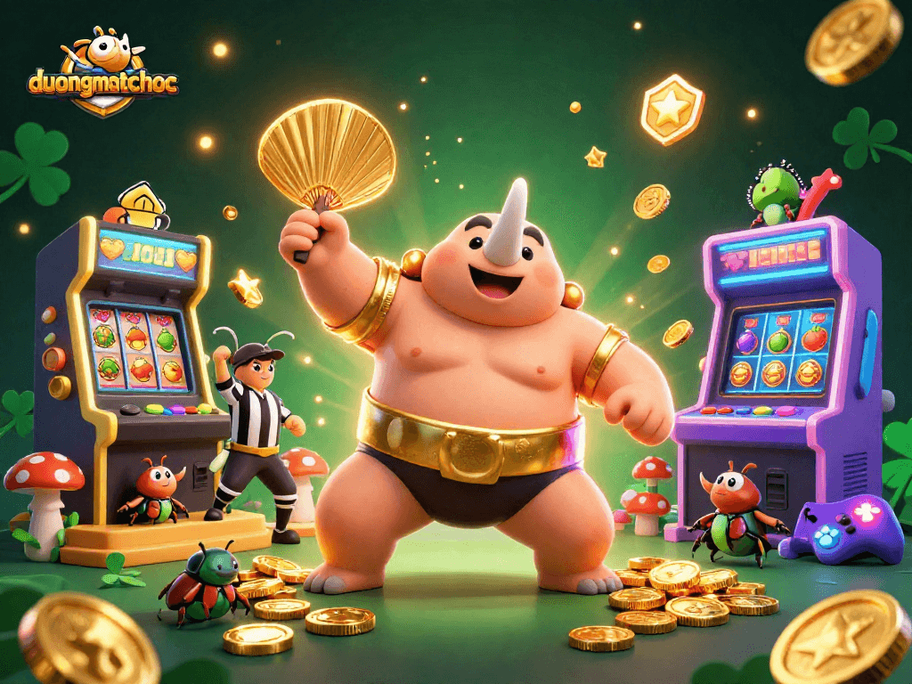Engage with duongmatchuoc as a vibrant cartoon scene featuring action-packed casino gaming elements.