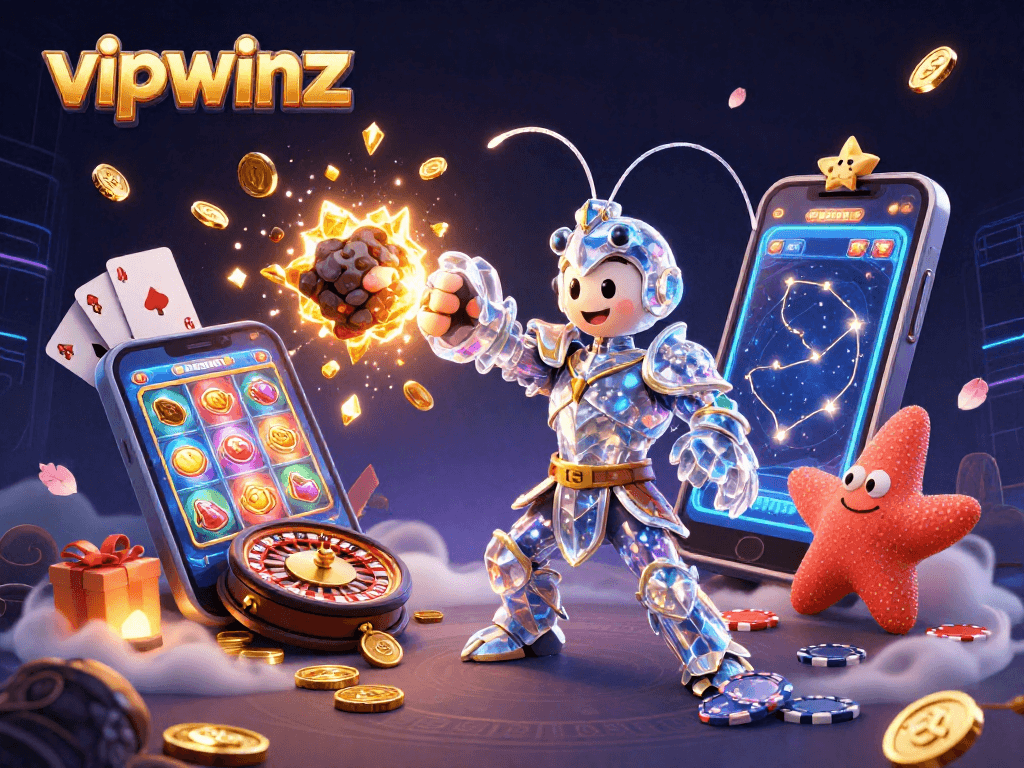 Experience thrilling gameplay at vipwinz with a 3D mantis shrimp amidst exploding gems and dynamic casino elements.