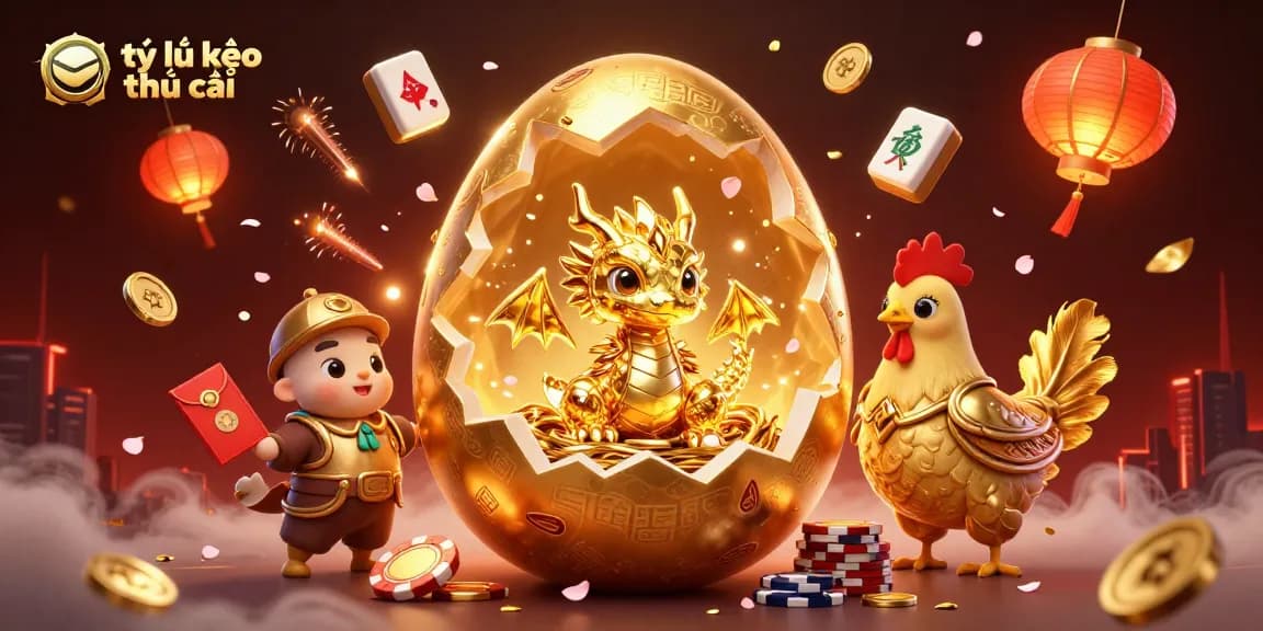 Engage with the thrilling world of tỷ lệ kèo nhà cái through a captivating illustration featuring golden dragon and poker chips.