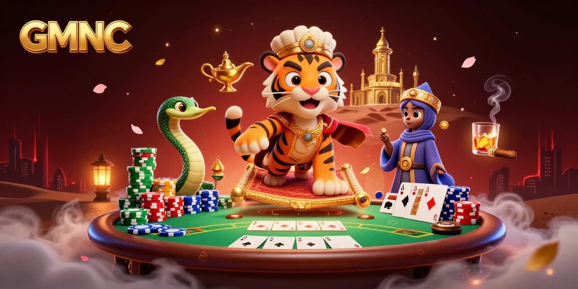 Experience GMNC's rich gaming environment with a vibrant Arabian Nights casino adventure scene.