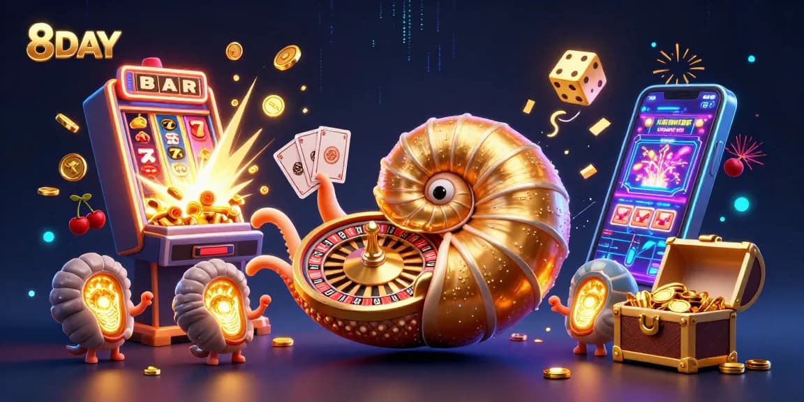 Play exciting games at 8DAY with a glowing ancient nautilus wheel and thrilling jackpot action.