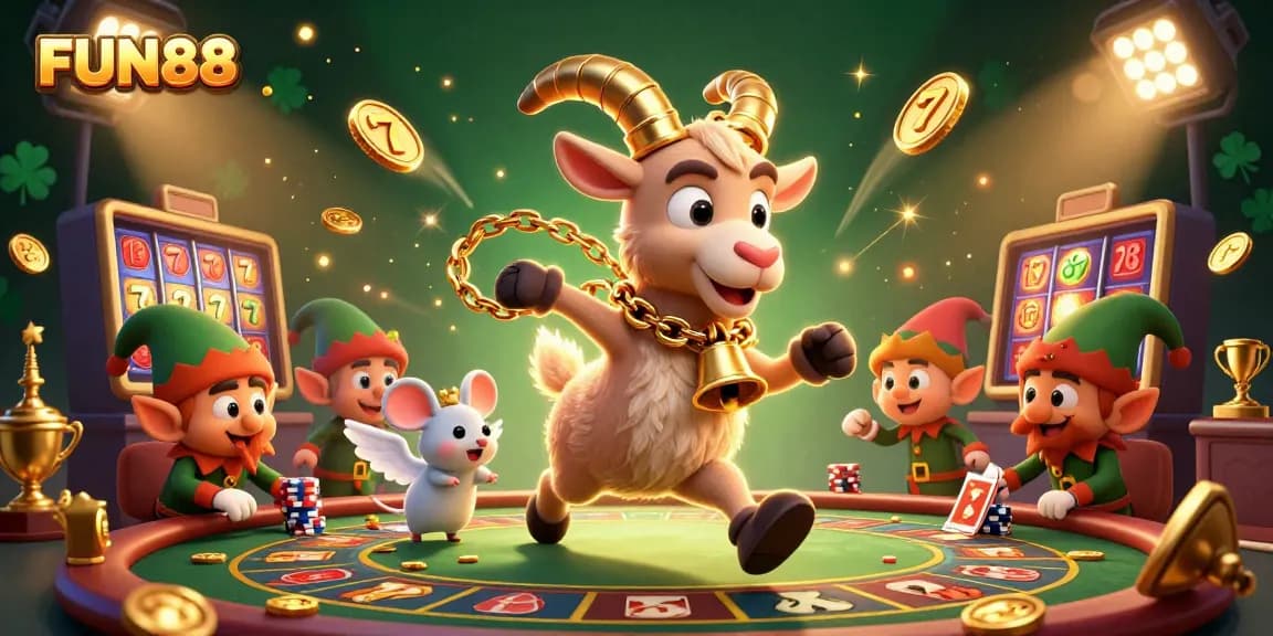 Win big at FUN88 as a Krampus goat runs a festive casino, with fun elements everywhere!