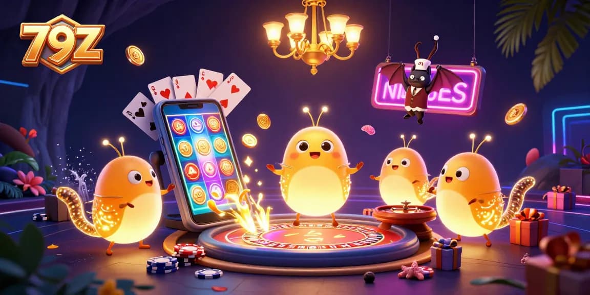 Engage with 79Z's vibrant gambling scene illuminated by glowworms at a cave casino.