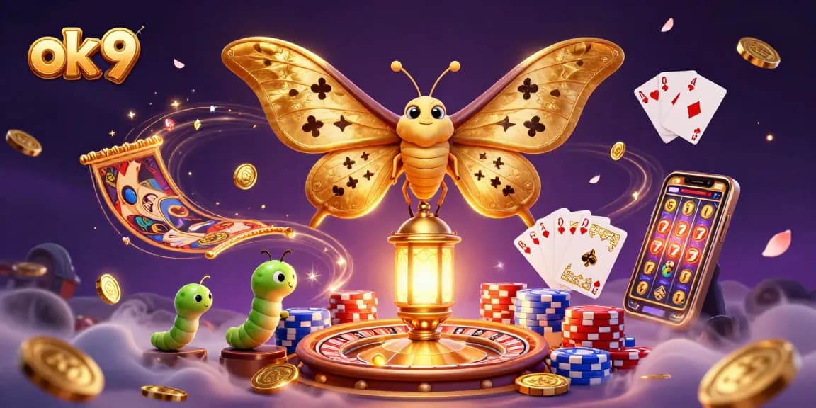 Experience the excitement of ok 9 with a stunning 3D illustration of casino-themed activities and vibrant characters.