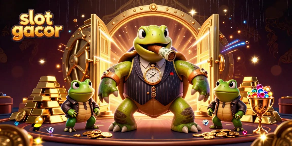 Engage in slot gacor as a massive turtle and bullfrogs oversee a casino filled with treasure.