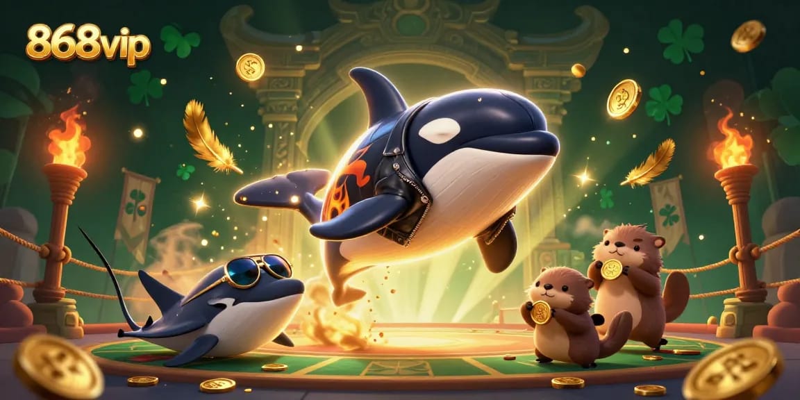 Engage with the thrilling 868vip gaming experience illustrated with lively sea creatures and dynamic gambling elements.